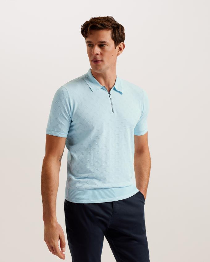 Polo Ted Baker Textured Knit Zip Bleu Homme | FXW-79705397